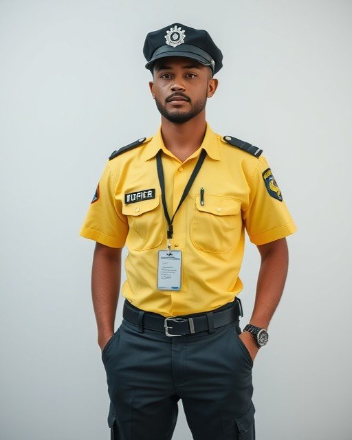 dark yellow security uniform